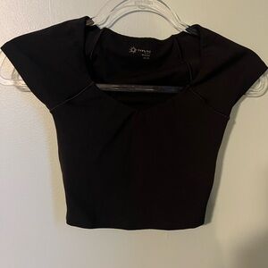 OFFLINE Black Square-Neck Cap Sleeve Crop Top